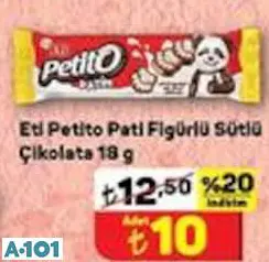 ETİ PETİTO PATİ FİGÜRLÜ SÜTLÜ ÇİKOLATA 18 G